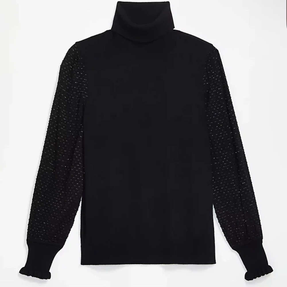 LOFT Black Sweater with Ruffled Sleeves Women’s Size Small New NWT